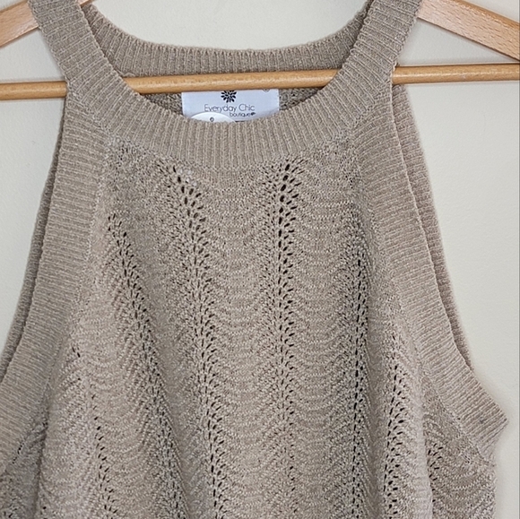 NWT Everyday Chic Boutique | Taupe Knit Halter Neck Sweater Tank Size Large - Picture 2 of 4